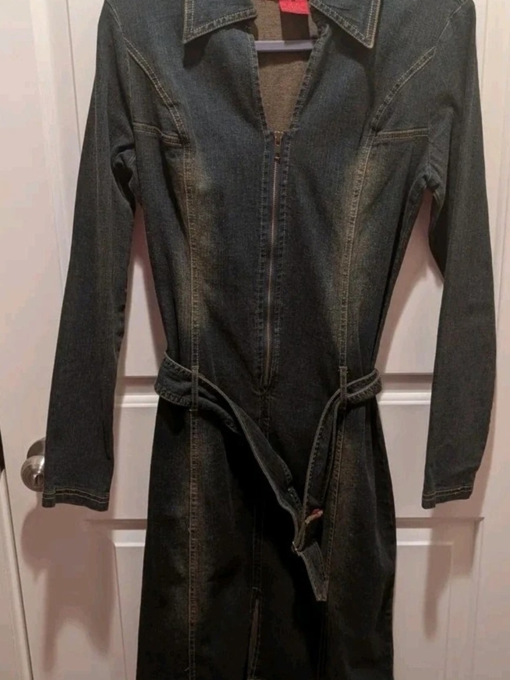 Vintage Y2K Hot Kiss Dark Indigo Denim Dress with Belt